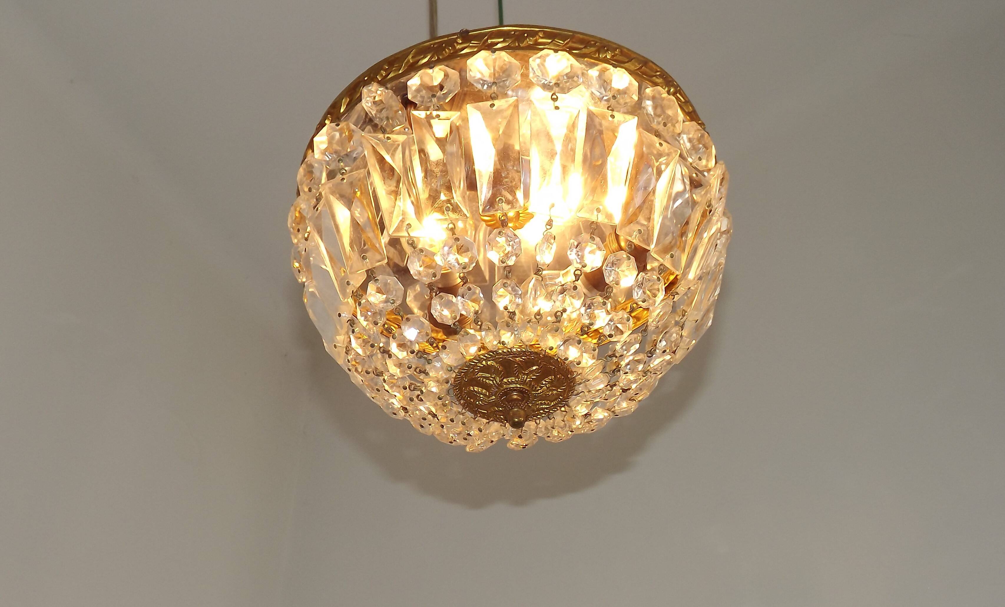 French Mid-Century Bronze and Crystal Bag Light – Flush Mount 5202
