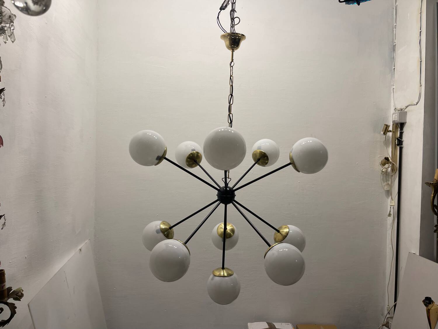 Lustre Spoutnik en Laiton Noir 10 Lumières Années 1990