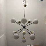 Lustre Spoutnik en Laiton Noir 10 Lumières Années 1990
