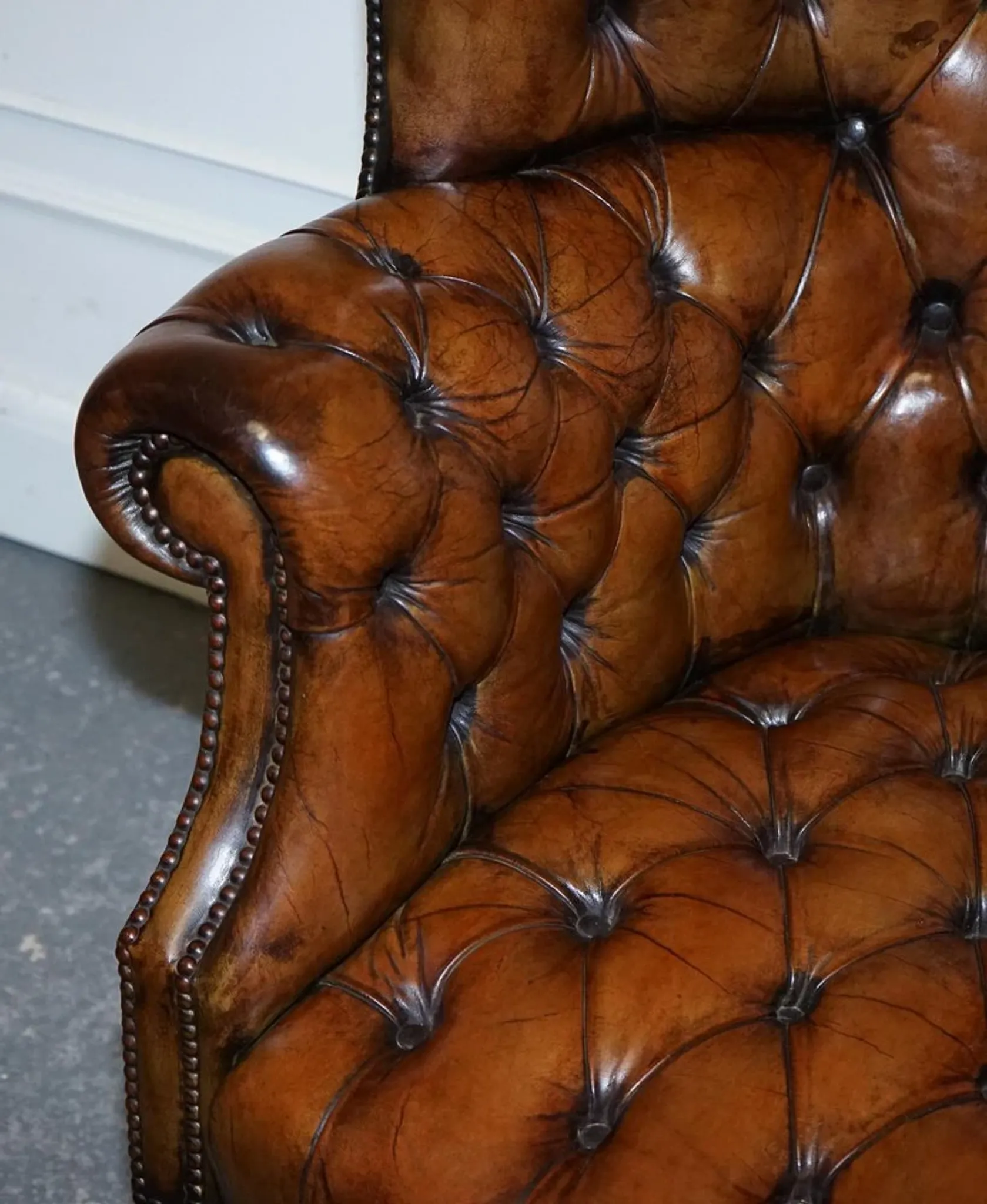 Chesterfield Porter Wingback Chair in Hand-Dyed Leather