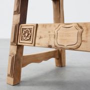 Brutalist armchair with carved rosettes and nailed wooden seat, Spain, 20th