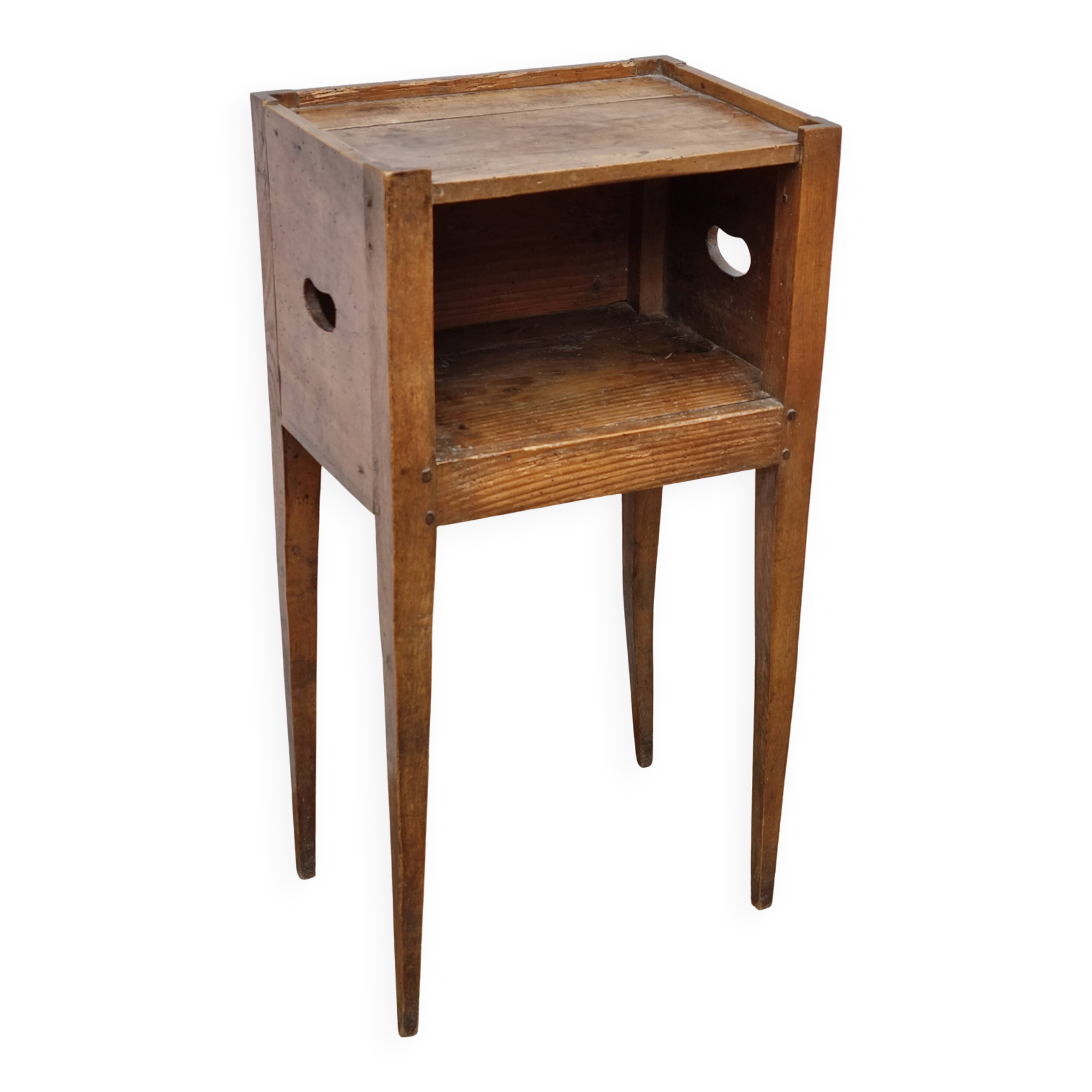 Table de chevet ancienne en bois, poignées latérales ajourées, fin XIXe