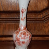 Soliflore vase in blown opaline glass decorated with flowers