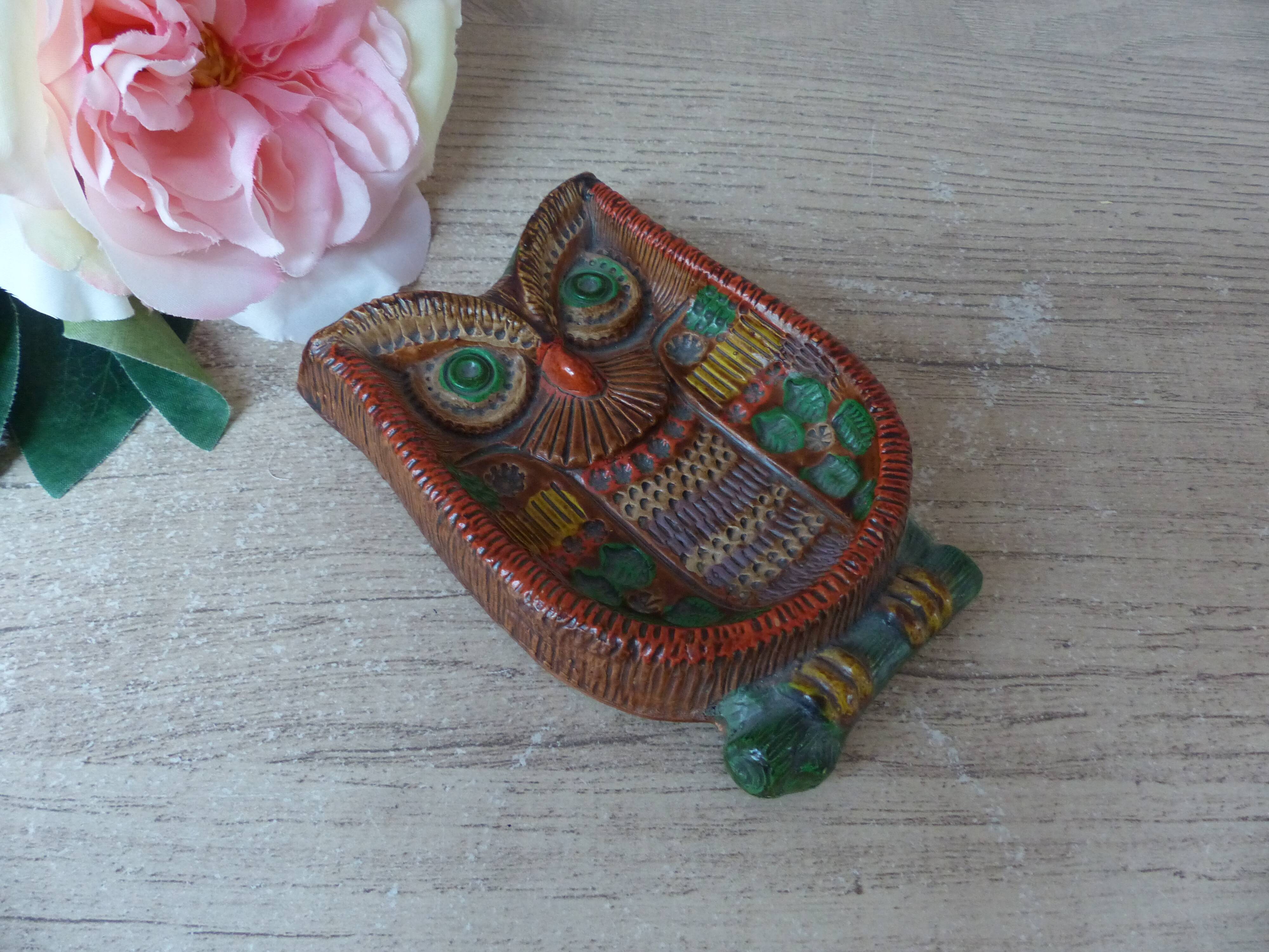 Colorful Owl Figurine Ceramica Convento Jesus Maria de Aracena Spanish Pottery