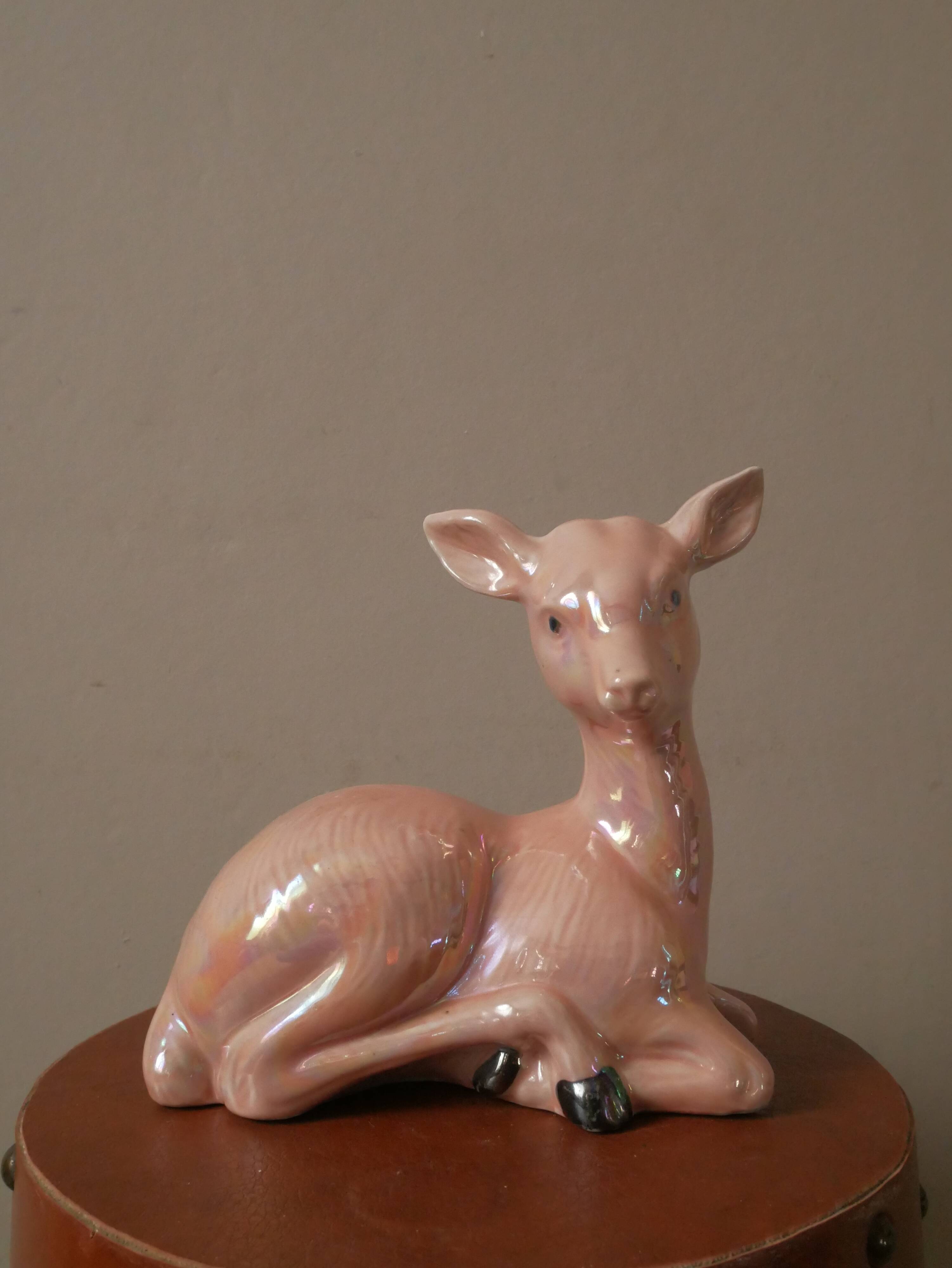doe ceramic porcelain collection iridescent pink bambi vintage decoration kitsch 50s bohemian child
