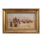 Orientalist painting signed A. Rossi and dated 1893, caravan in the desert