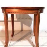 Table basse ronde style Louis XVI marqueterie en damier de cubes, époque XIXè