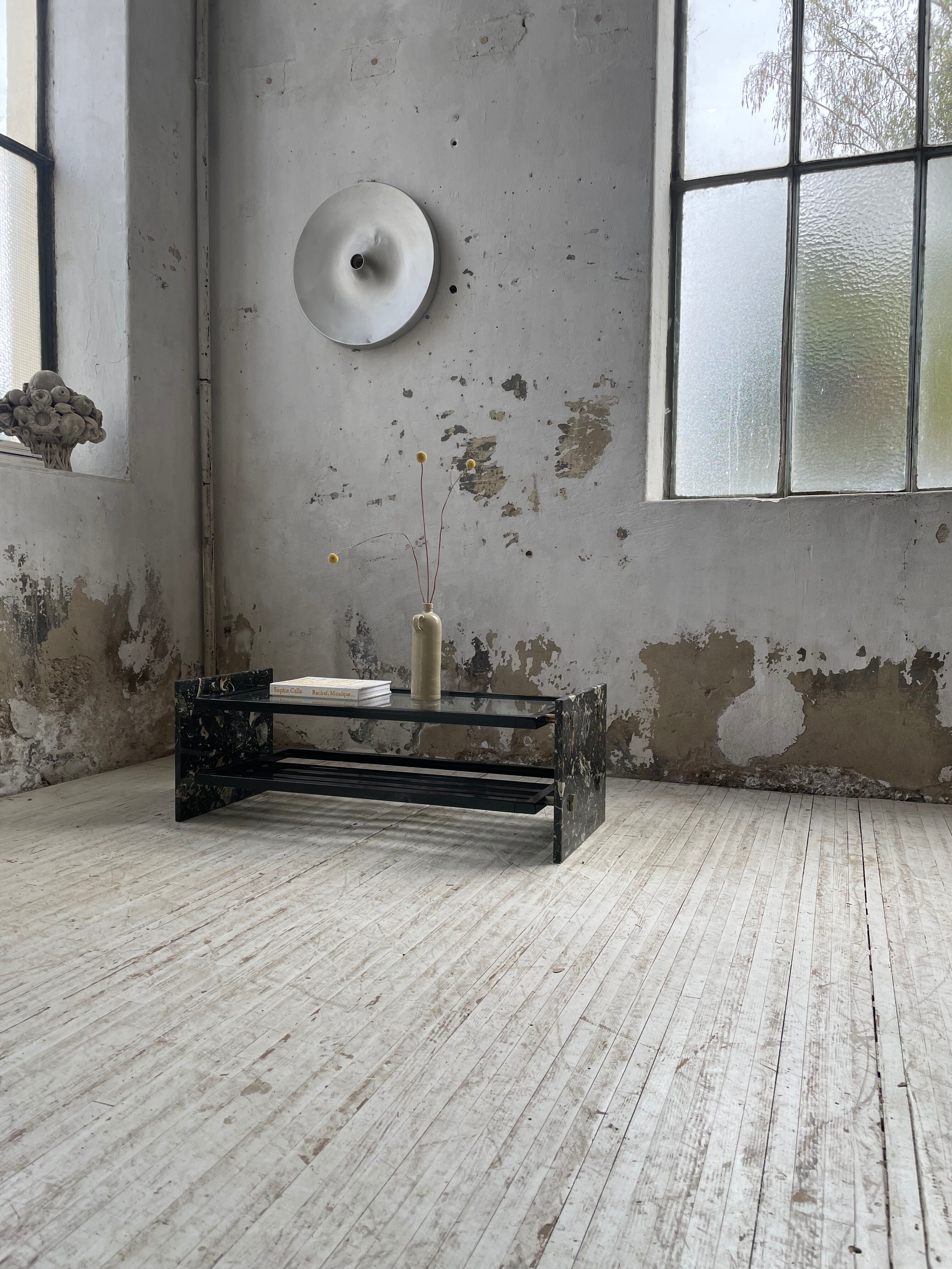 Coffee table year 80 Italian marble and glass