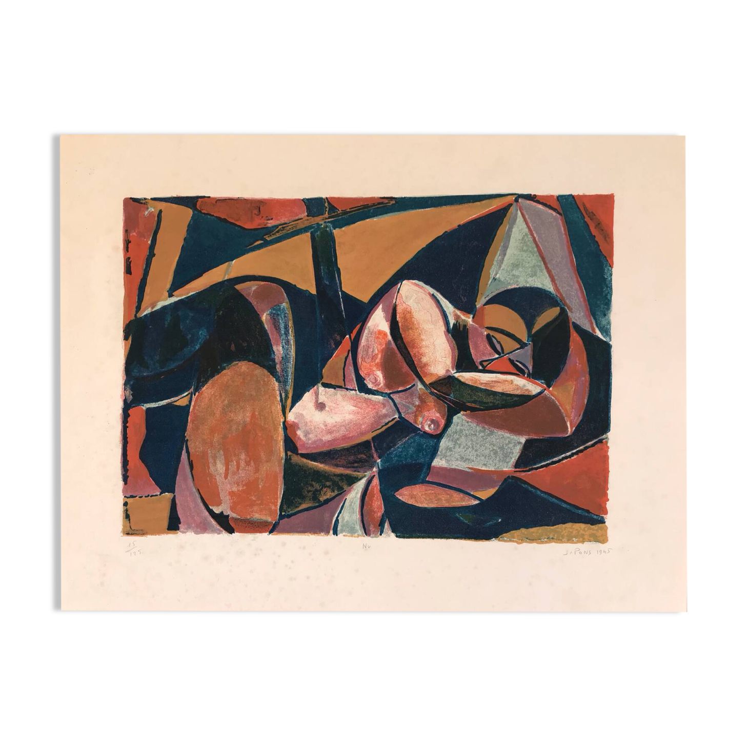 Nu,1945, lithographie originale, Jean Pons 1913-2005