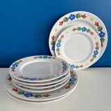 Set of 3 flat plates and 5 dessert plates with flower decoration, Tulowice Poland