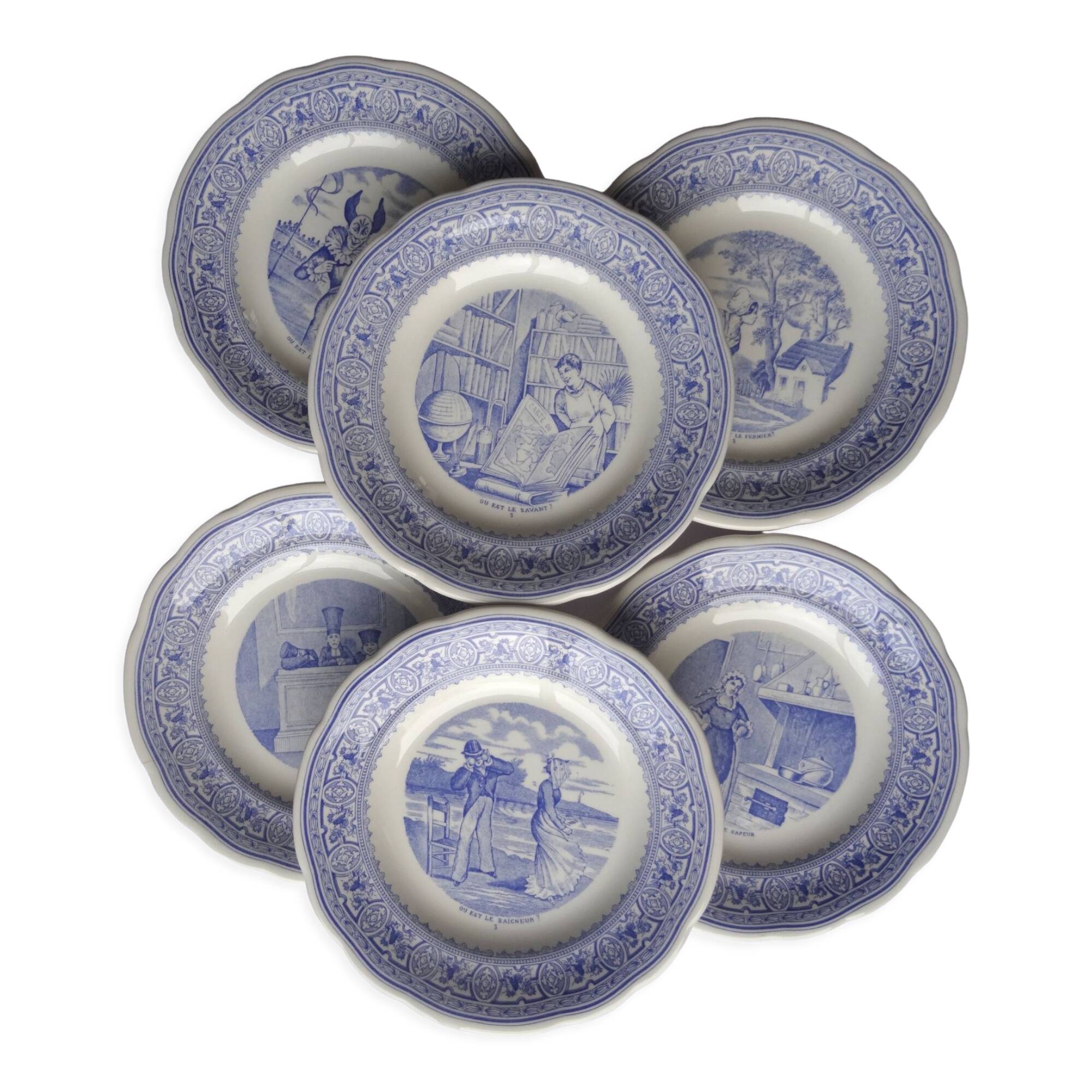 6 talking dessert plates Gien Museum