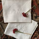 6 towels XIXth s linen and damask silk A M