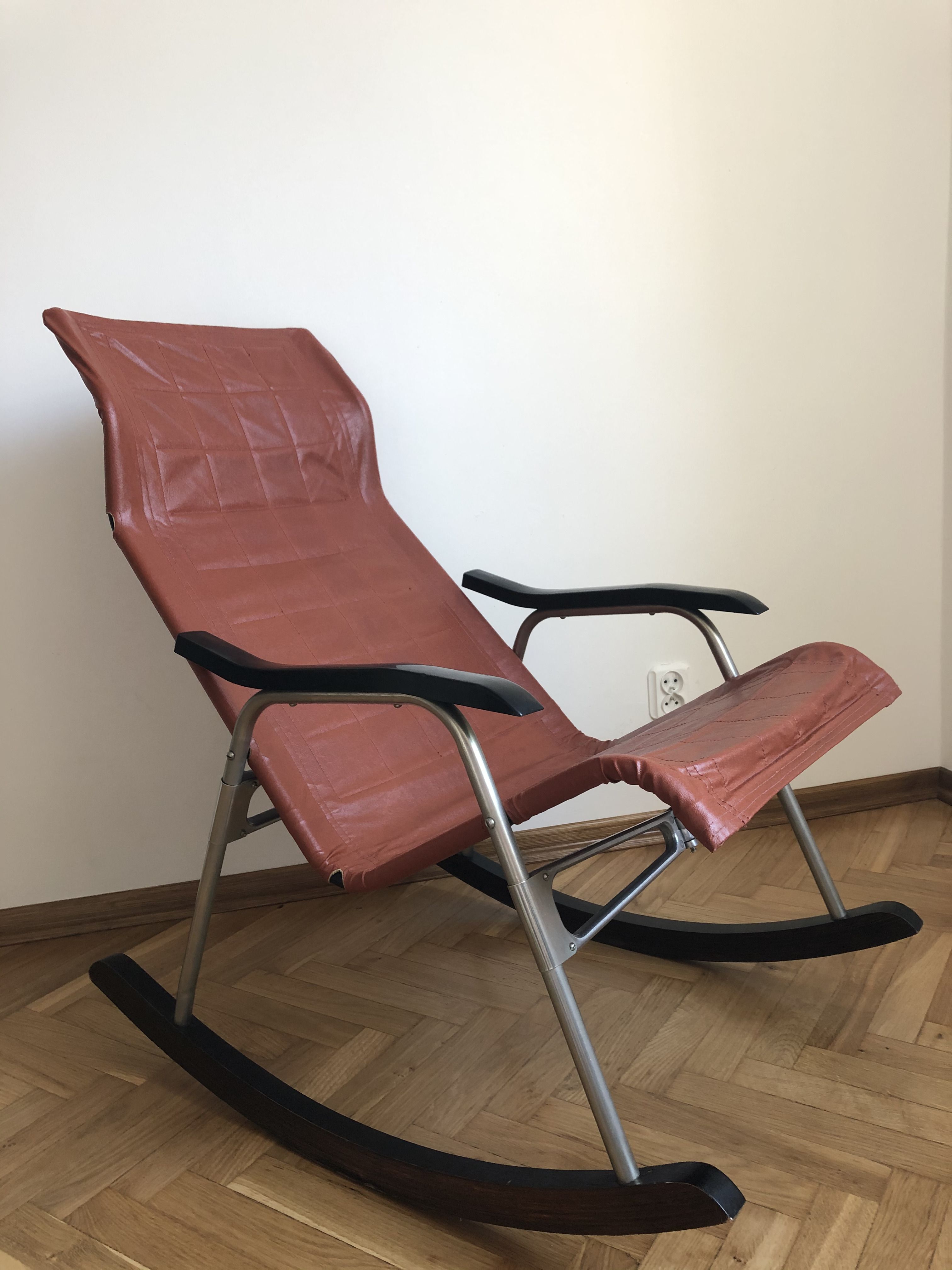 Japanese leather rocking chair by Takeshi Nii, 1950s