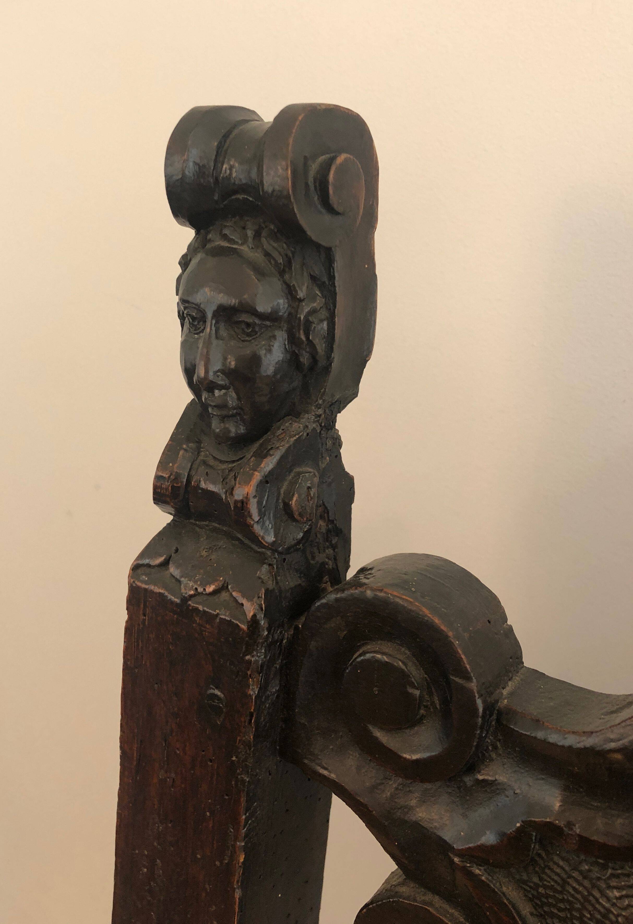 Set of an armchair and a pair of chairs in Italian Renaissance walnut