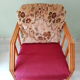 Vintage solid wood armchair and footstool