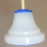 Bell hanging lamp in white and blue opaline 60s