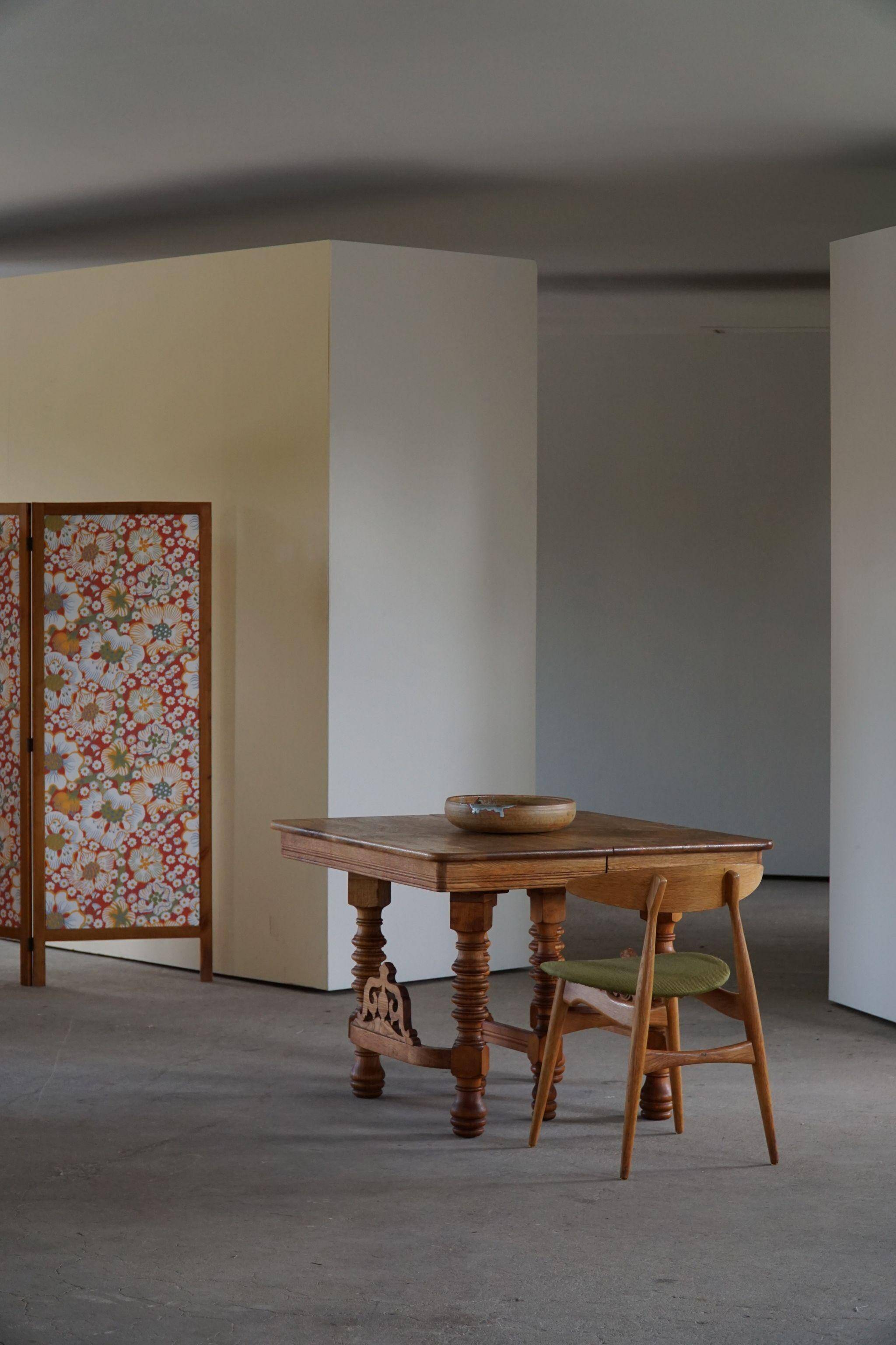 Square dining room/office table from the 19th century, baroque, Danish cabinetmaker.
