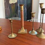 Set 7 mismatched brass and bronze candlesticks