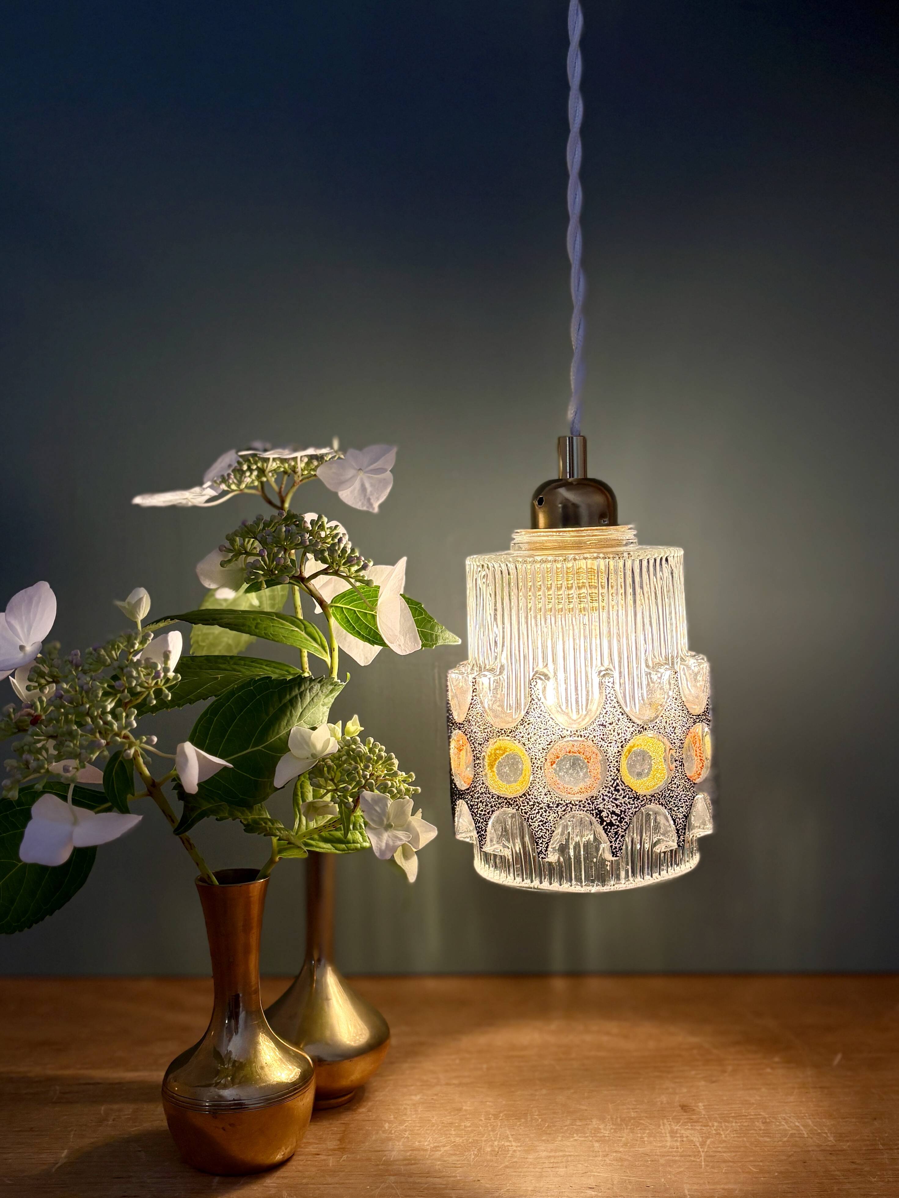 Vintage 70s glass tulip pendant light