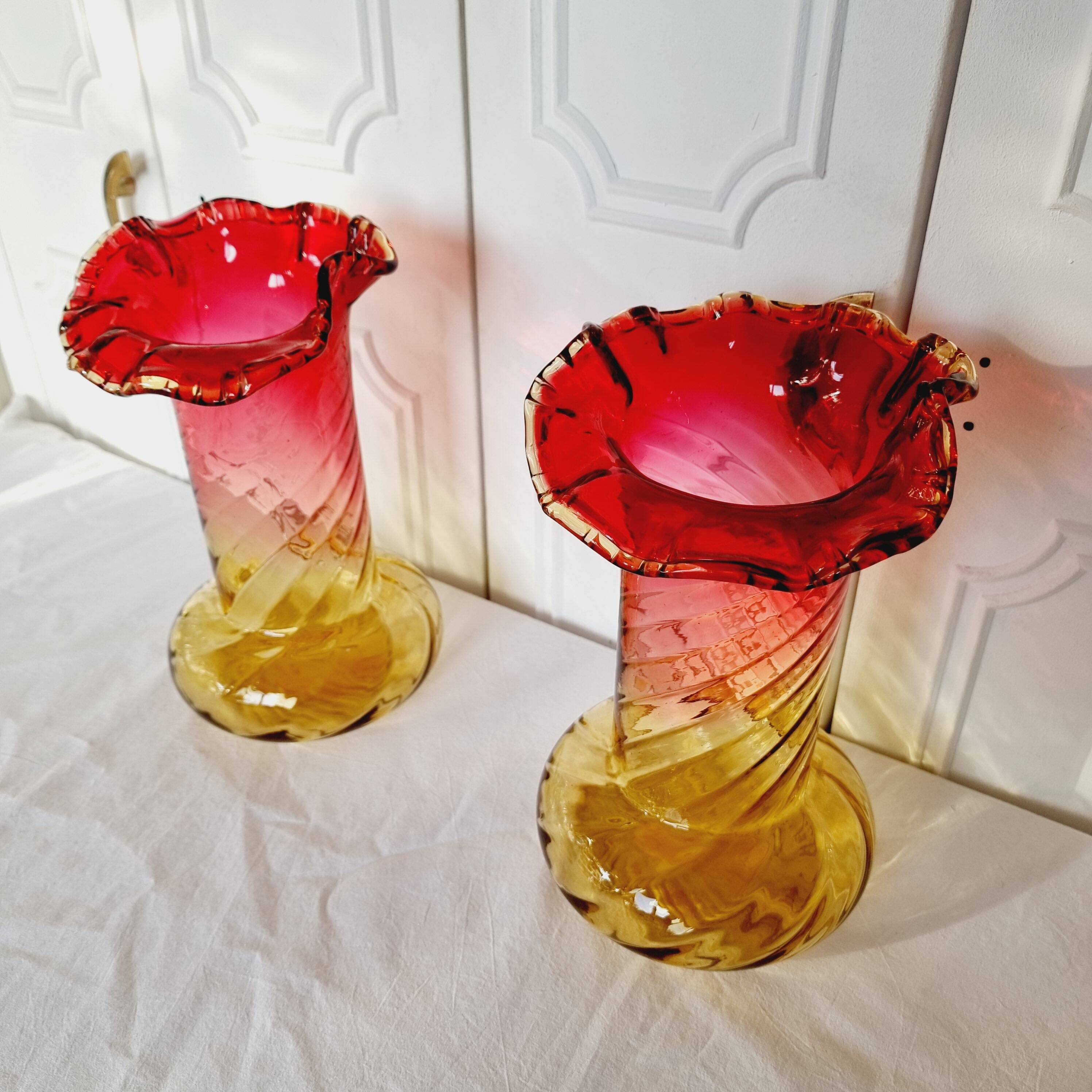 2 Art Nouveau Style Turned Glass Vases from 1900