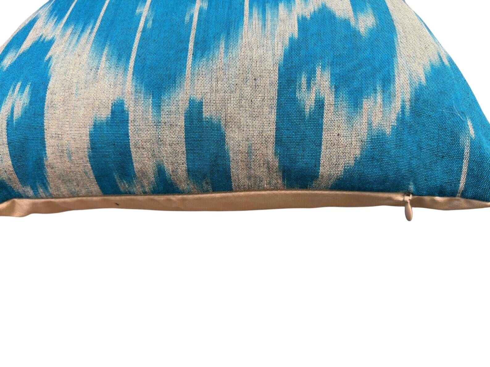 Silk Ikat Square Cushion Cover, Sky Blue Vintage Abraj, Handwoven, 16x16