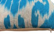 Silk Ikat Square Cushion Cover, Sky Blue Vintage Abraj, Handwoven, 16x16
