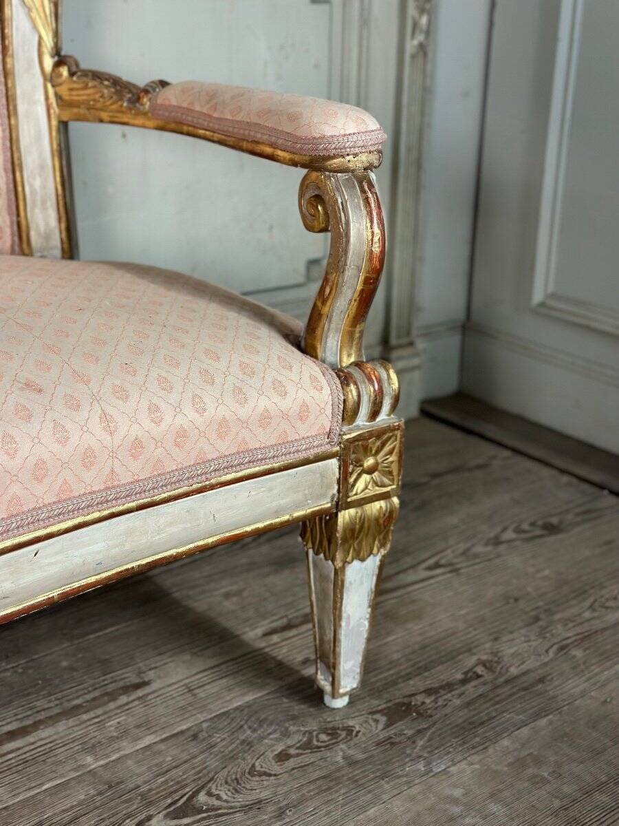 Baroque style bench in gilded and painted wood, Italy, 19th century