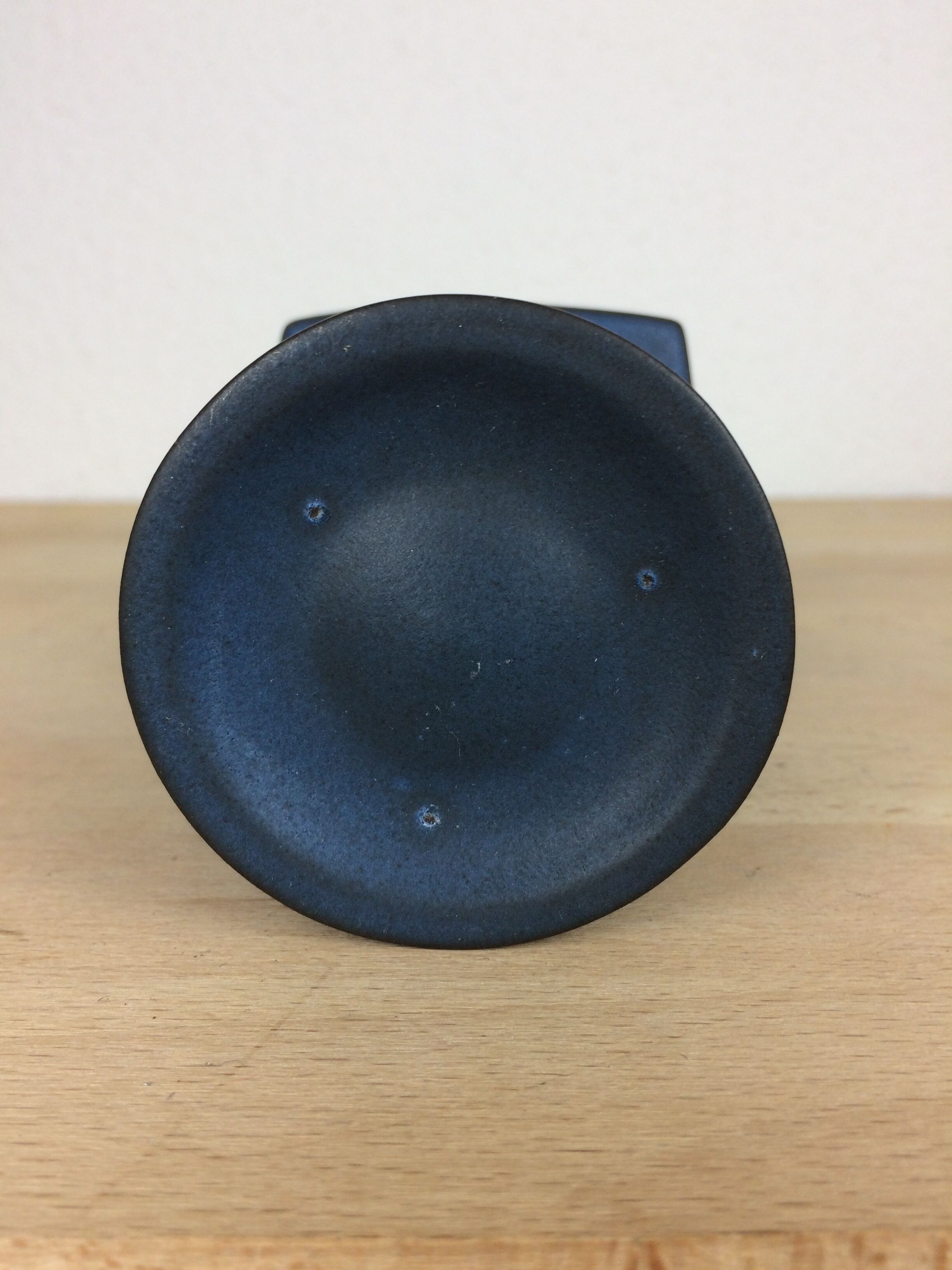 Modernist candle holder in blue ceramic