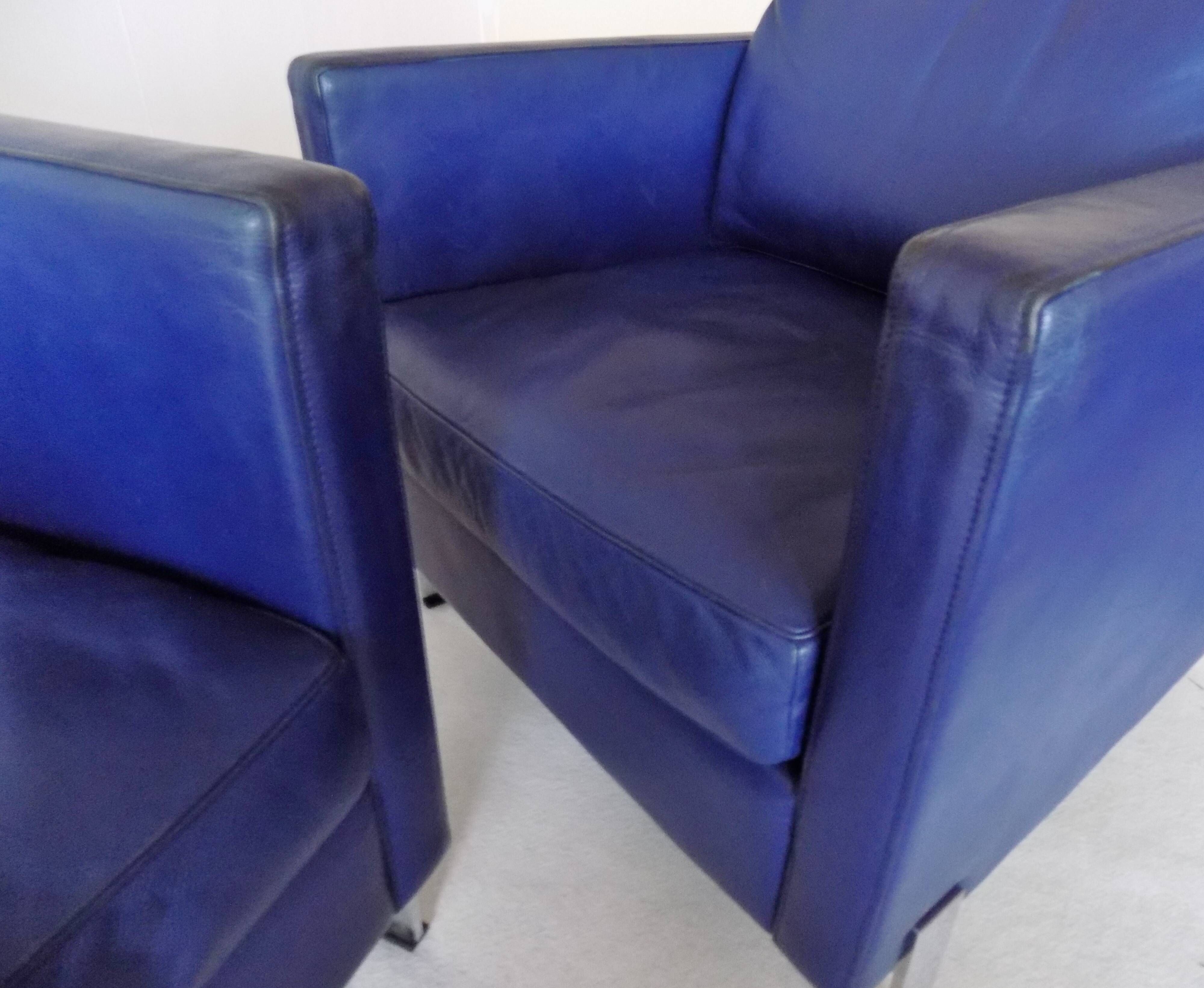 De Sede DS118 pair of blue leather club chairs