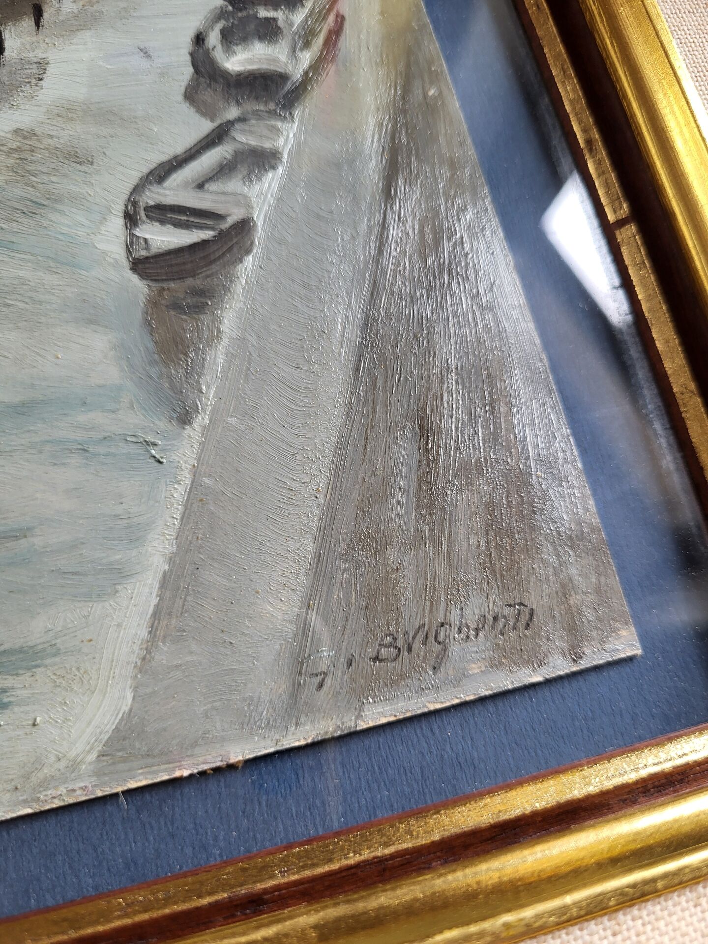 Venice Painting – Oil on old cardboard signed G. Brighenti – Frame