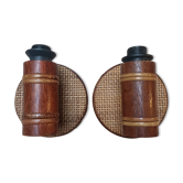 Pair of wall lights in rattan and caning