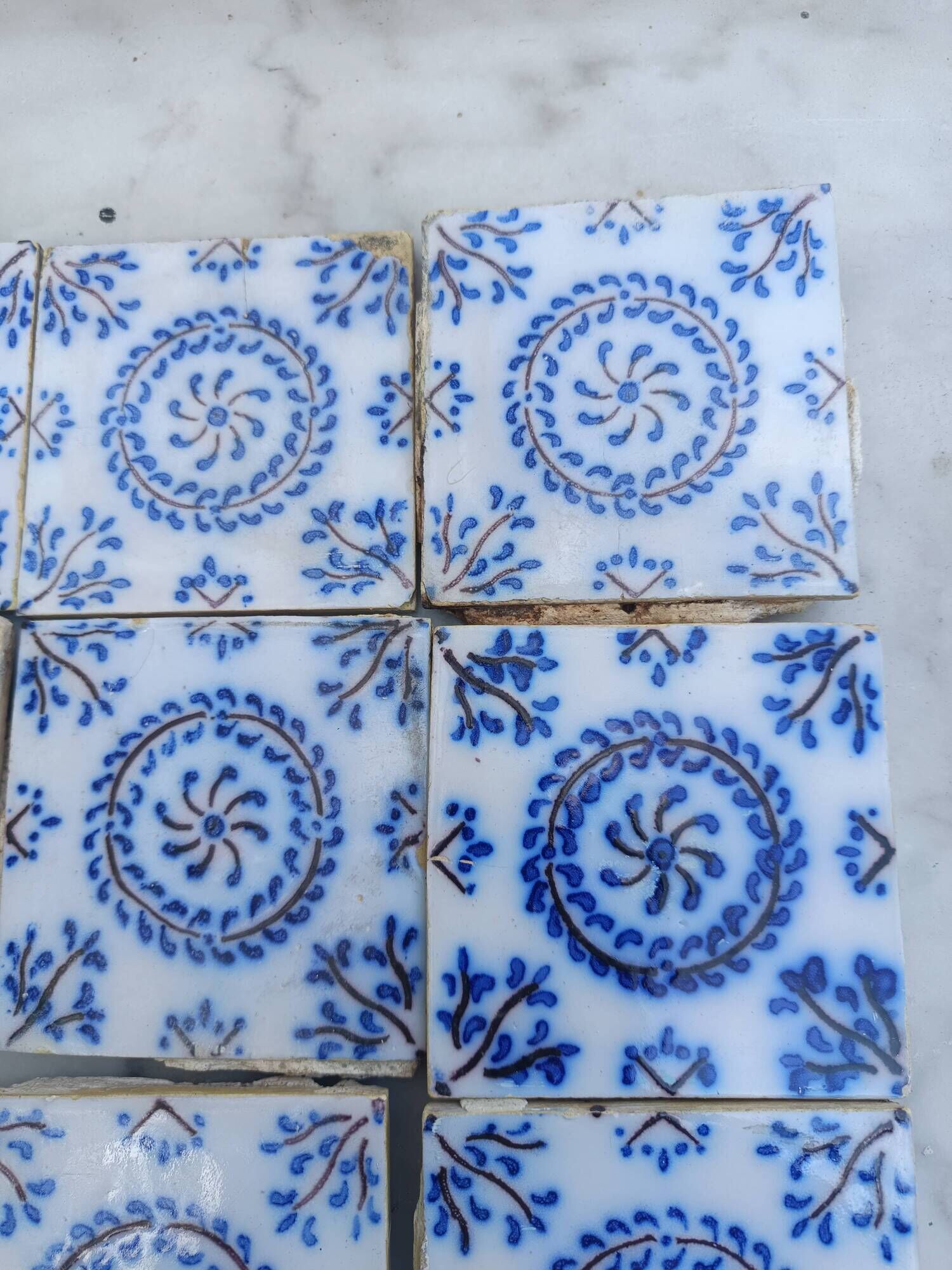 17 old tiles from Desvres Fourmaintraux-Courquin – 11 × 11 cm 19th century