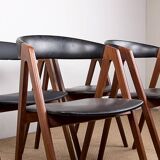 4 Danish chairs in Afromosia and skai model 205 by Thomas Harlev