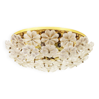 XXL brass and murano glass flower flush mount light by E. Palme