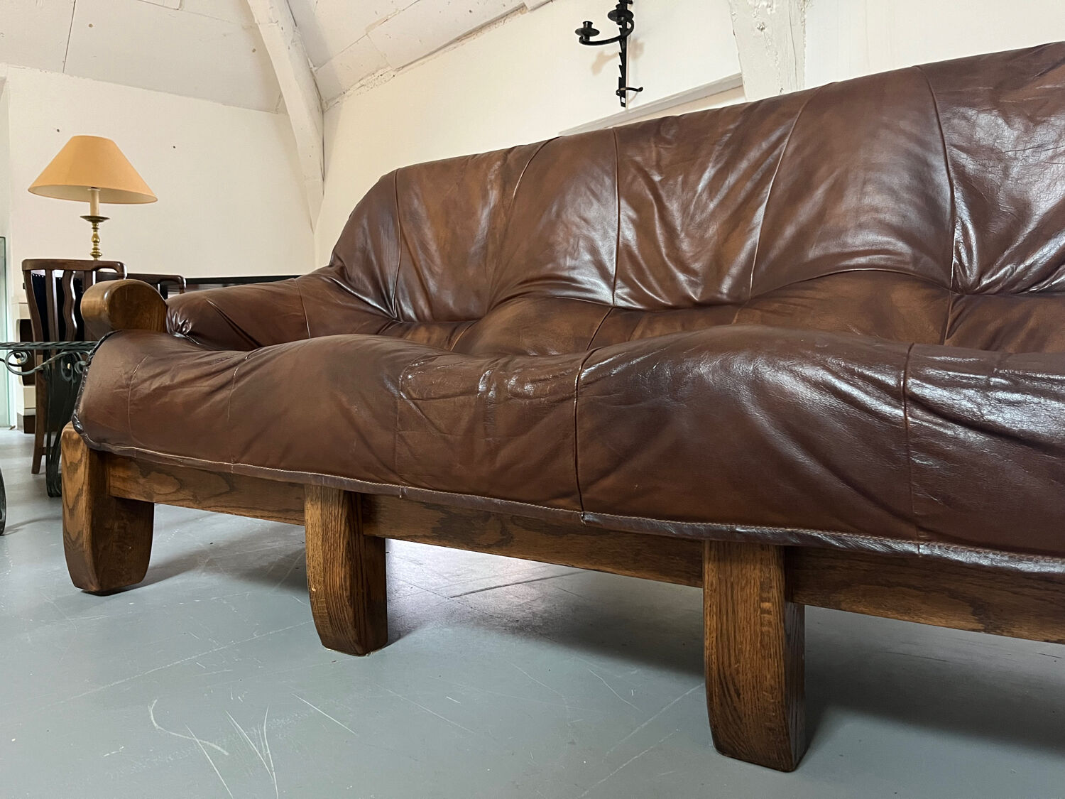 1960s Sofa and 2 Armchairs Set in Wood and Leather