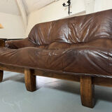 1960s Sofa and 2 Armchairs Set in Wood and Leather
