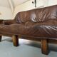 Ensemble Canapé et 2 Fauteuils Années 60 en Bois et Cuir