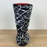 Spaghetti vase free form ceramic Vallauris 50s, red and black