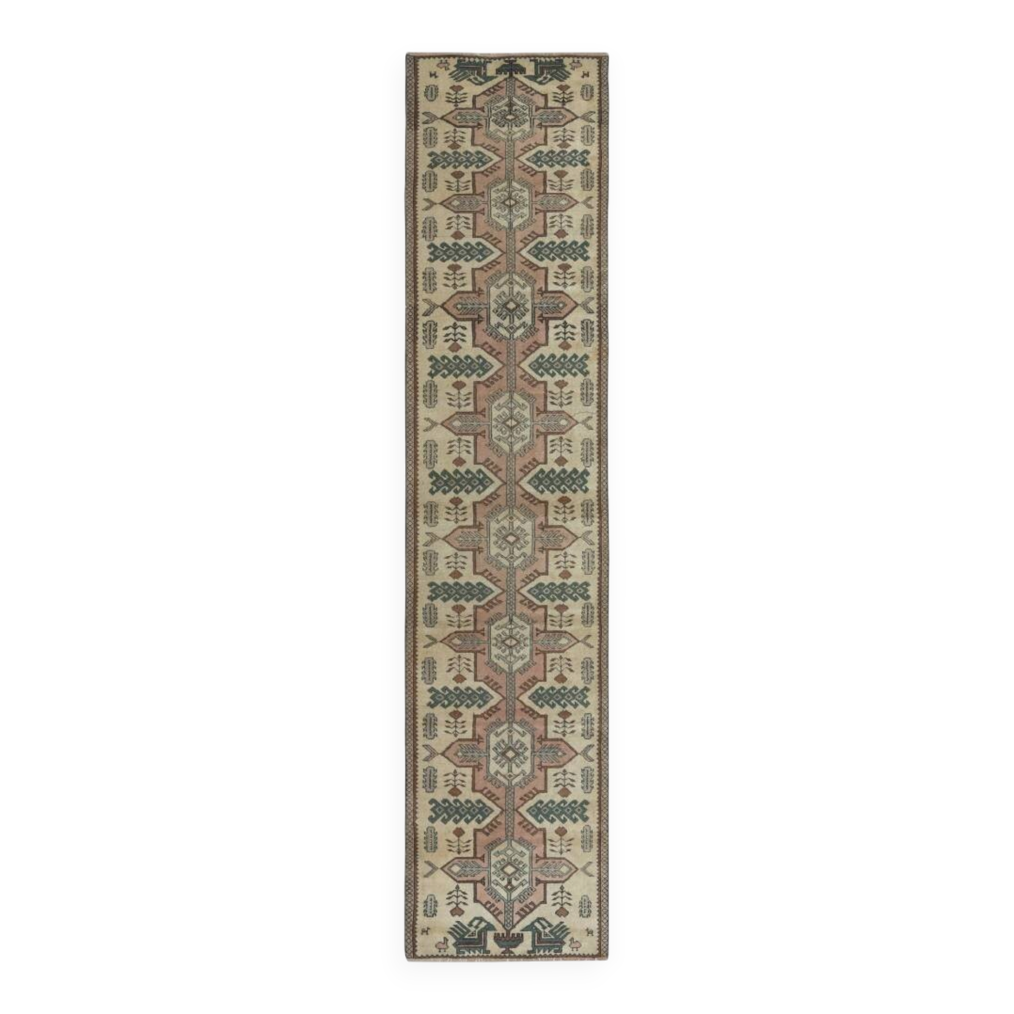 Vintage Handmade Turkish Wool Narrow Runner Rug for Hallway Decor