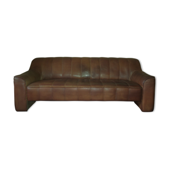 De Sede DS44 3-seater extendable sofa in patinated chestnut brown buffalo leather, 1970s