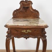 Pedestal table, old bedside table, Louis XV style, in wood and marble