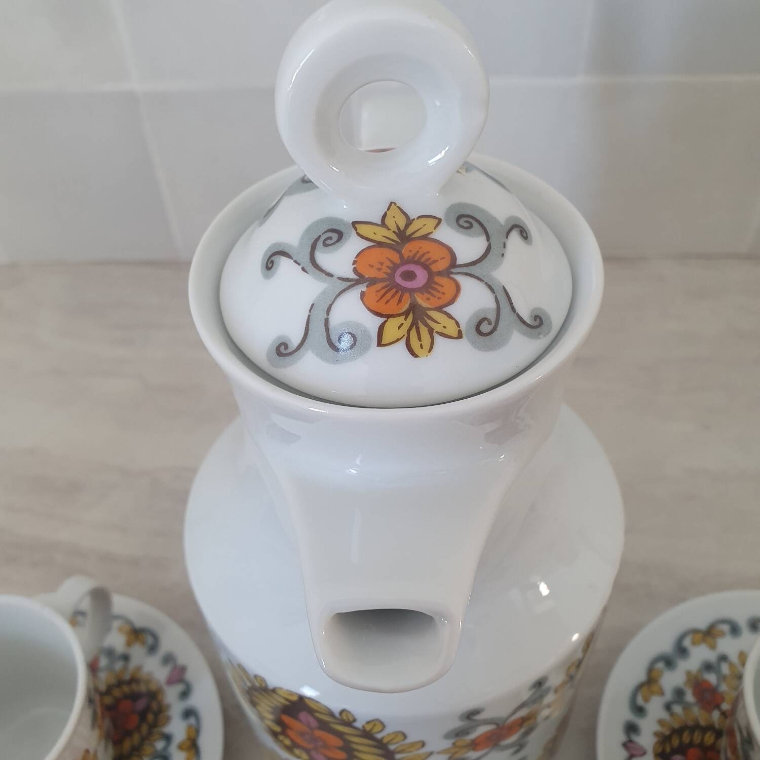 Vintage retro pattern coffee tea set