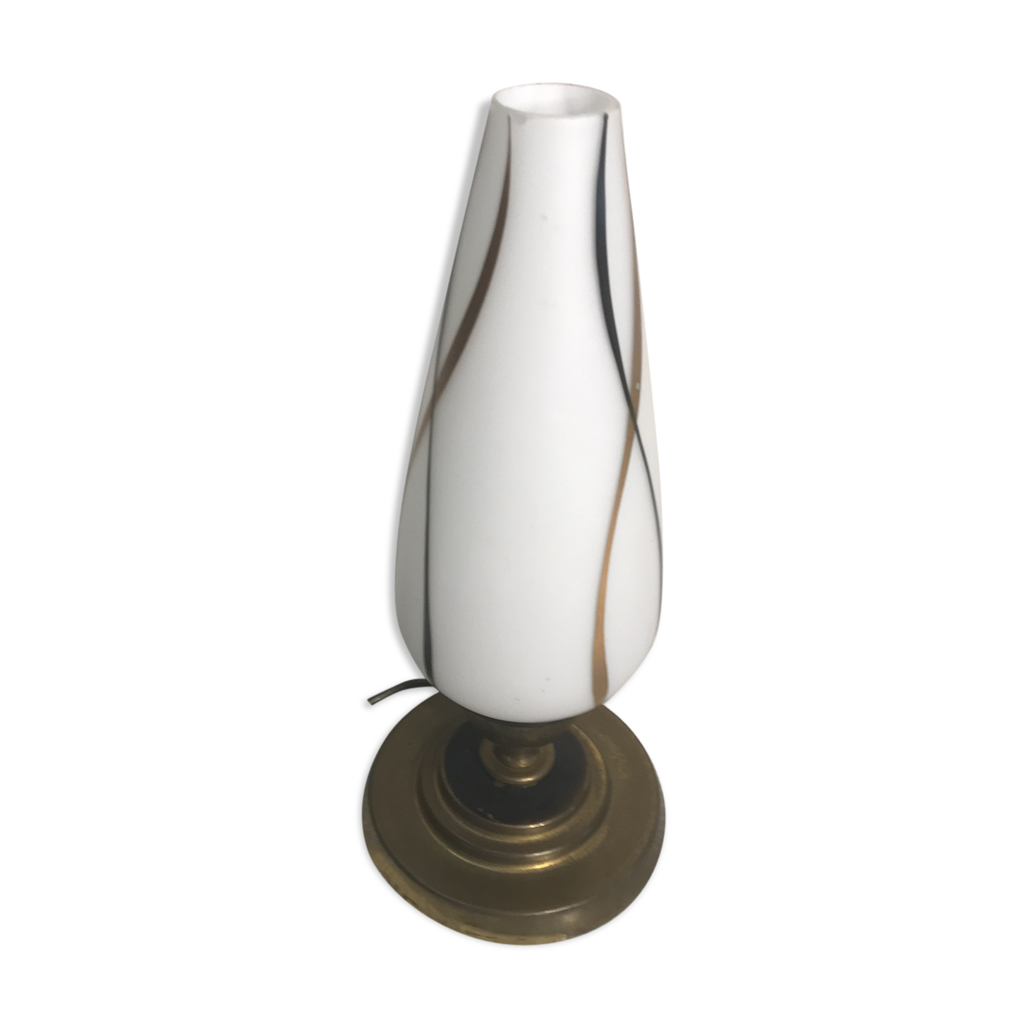 Ancient Golden Metal Lamp - Opaline White Reflector Painted Vintage 70s