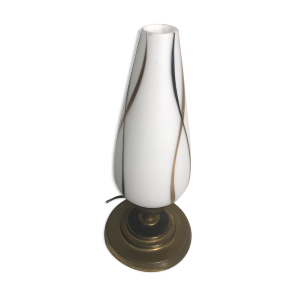 Lampe metal doré réflecteur opaline blanc peint années 70 vintage