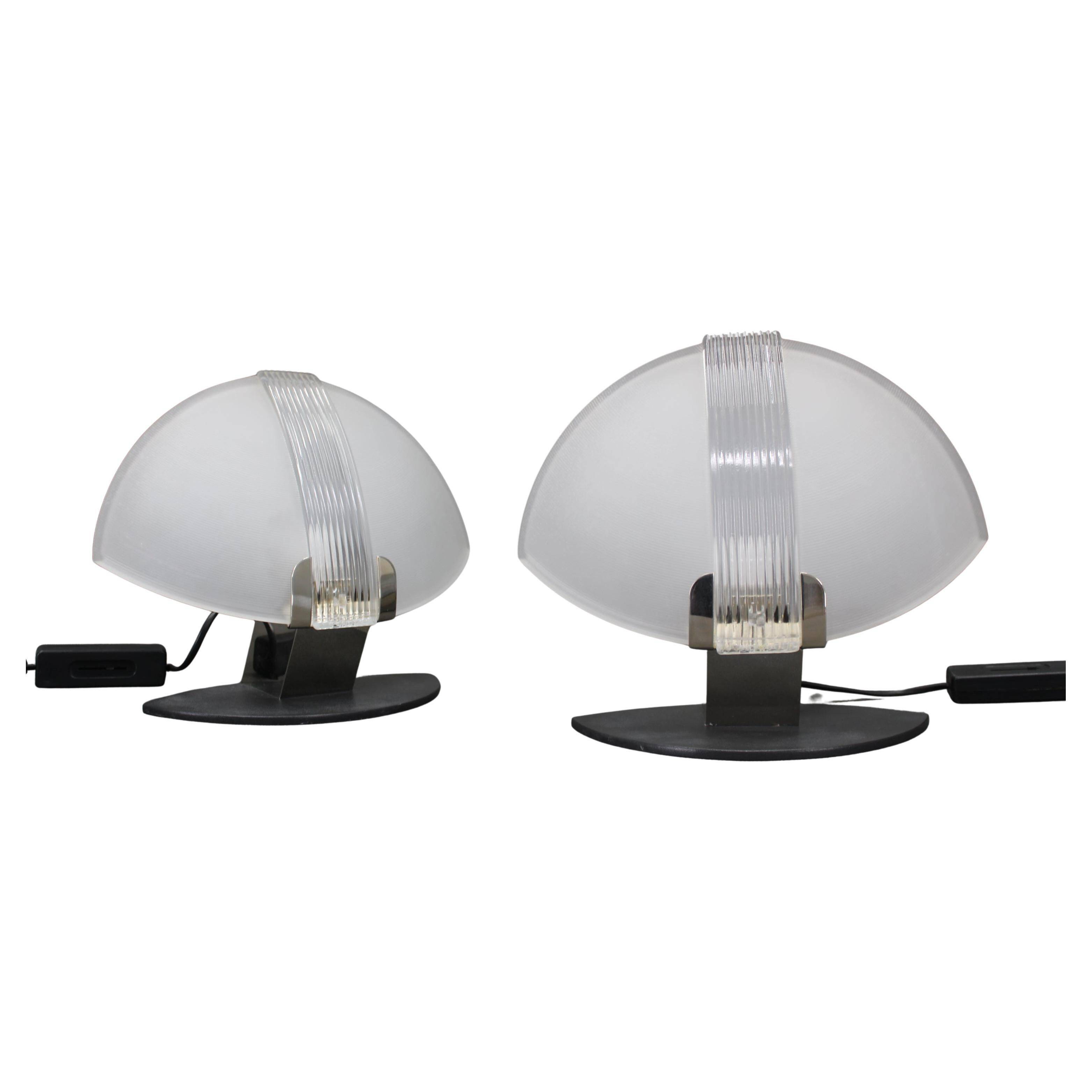 Pair of Italian midcentury table lamps by F. Fabbian, frosted glass, 1980s