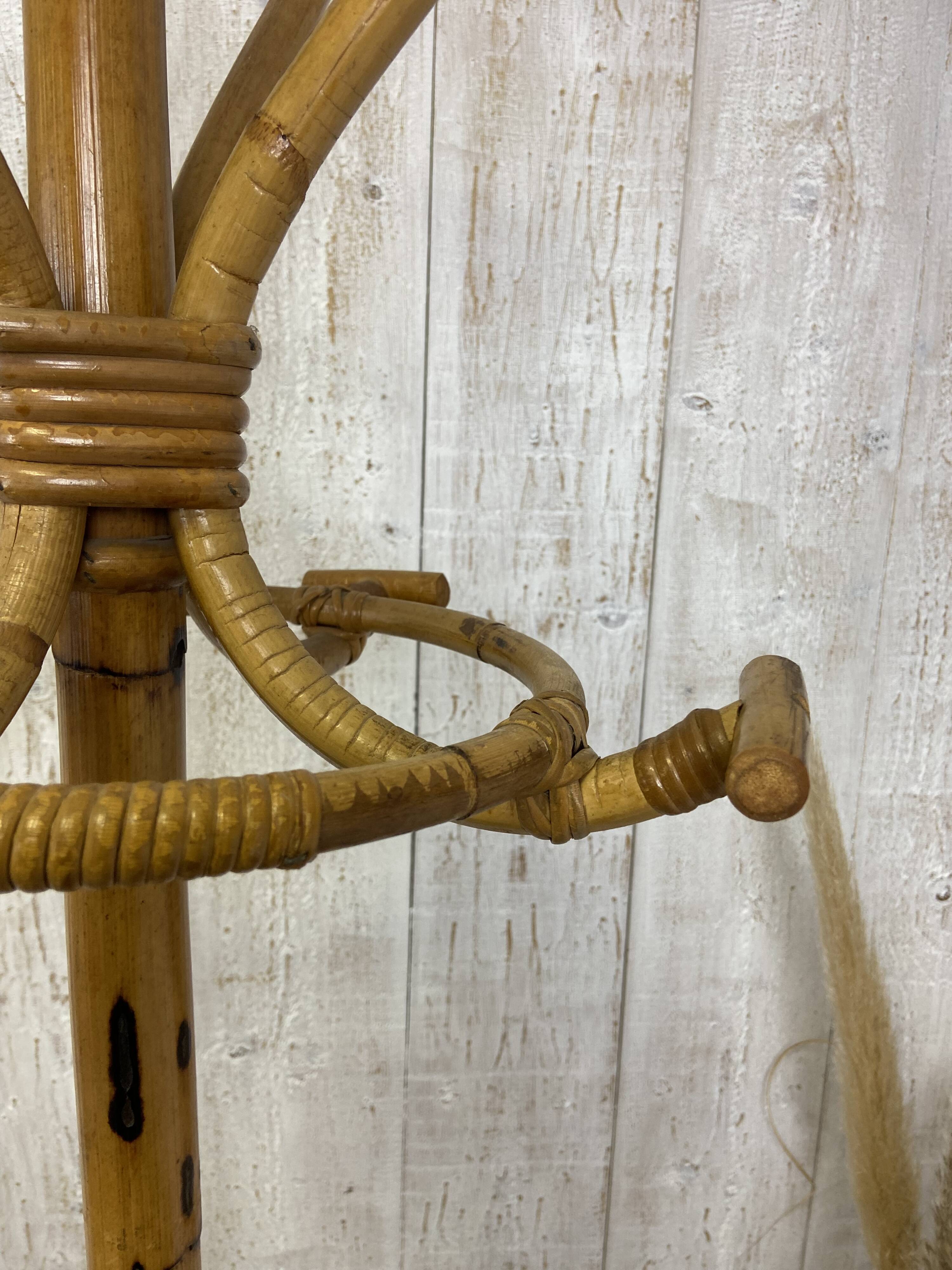 Vintage rattan coat rack