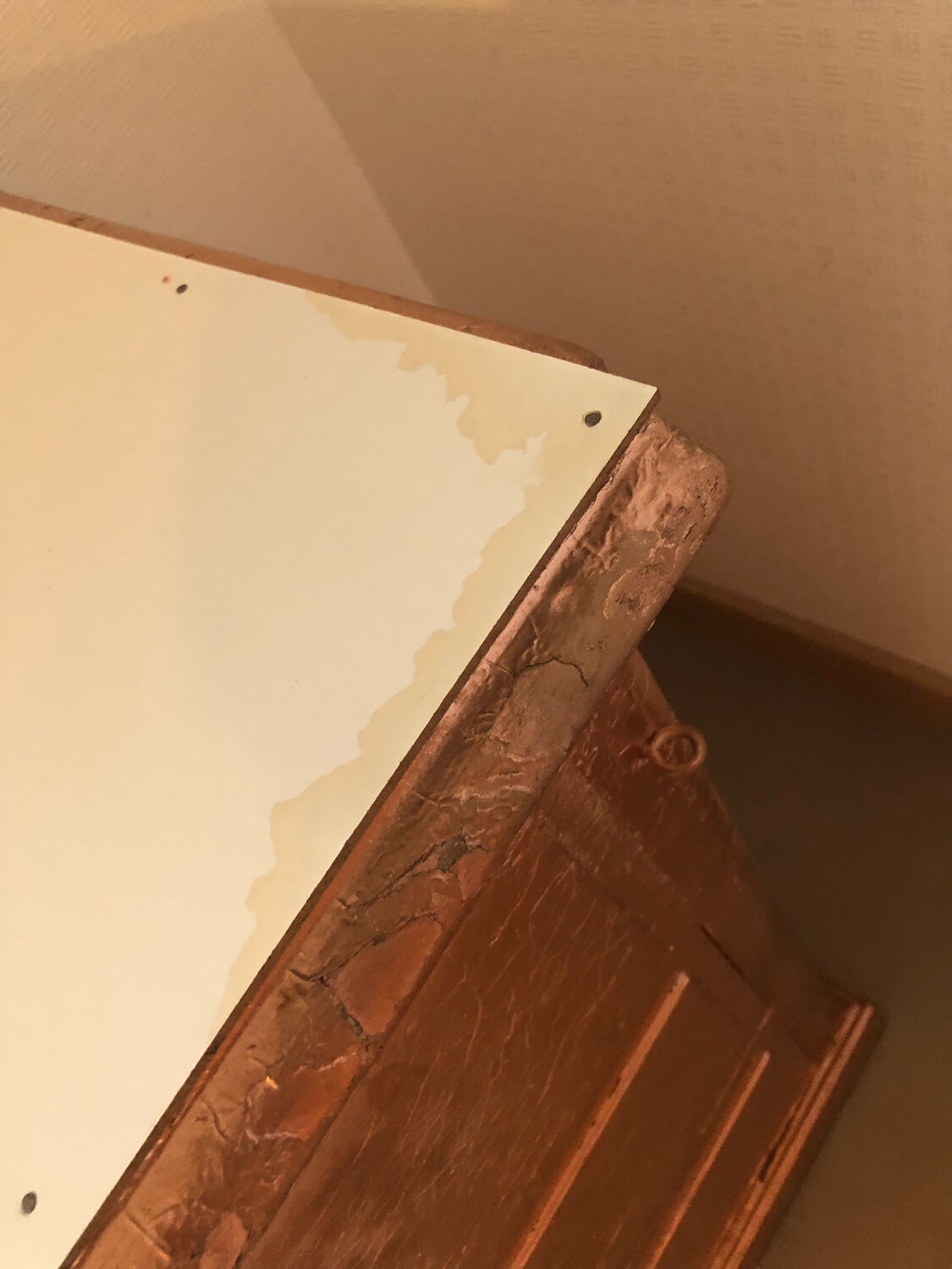 Old chest of drawers restored golden copper color