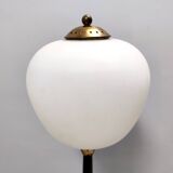 Opaline Glass, Beech and Brass Floor Lamp with Marble Base, Italy