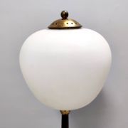 Opaline Glass, Beech and Brass Floor Lamp with Marble Base, Italy