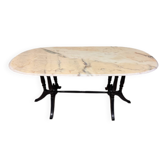 England 20th century: Large marble table with black lacquered base